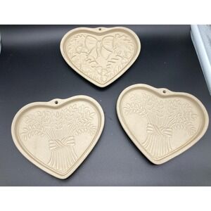 Set of 3 Pampered Chef Cookie Molds AutumnWreath,Bountiful Heart (2) Stoneware